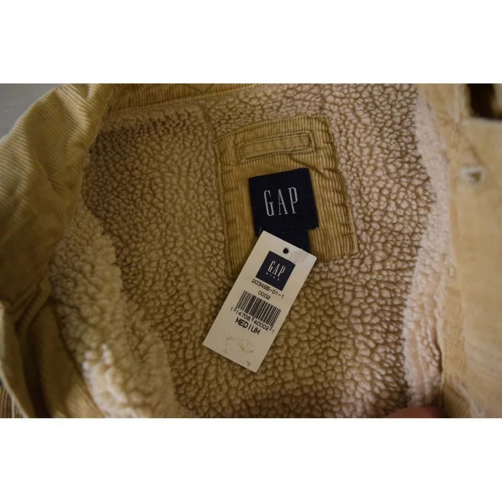 Gap Corduroy Trucker Jacket Medium Tan Sherpa Lined Vintage 2003 Mens Beige Coat